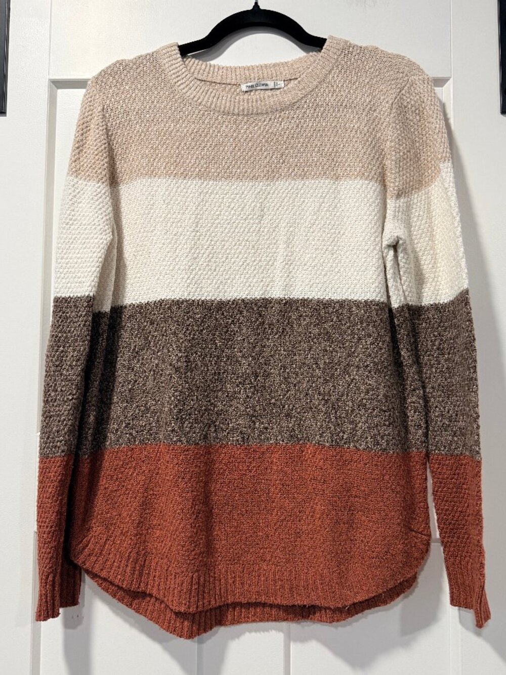 Pink Clover Tan & Rust Colorblock Stripe Pullover Sweater